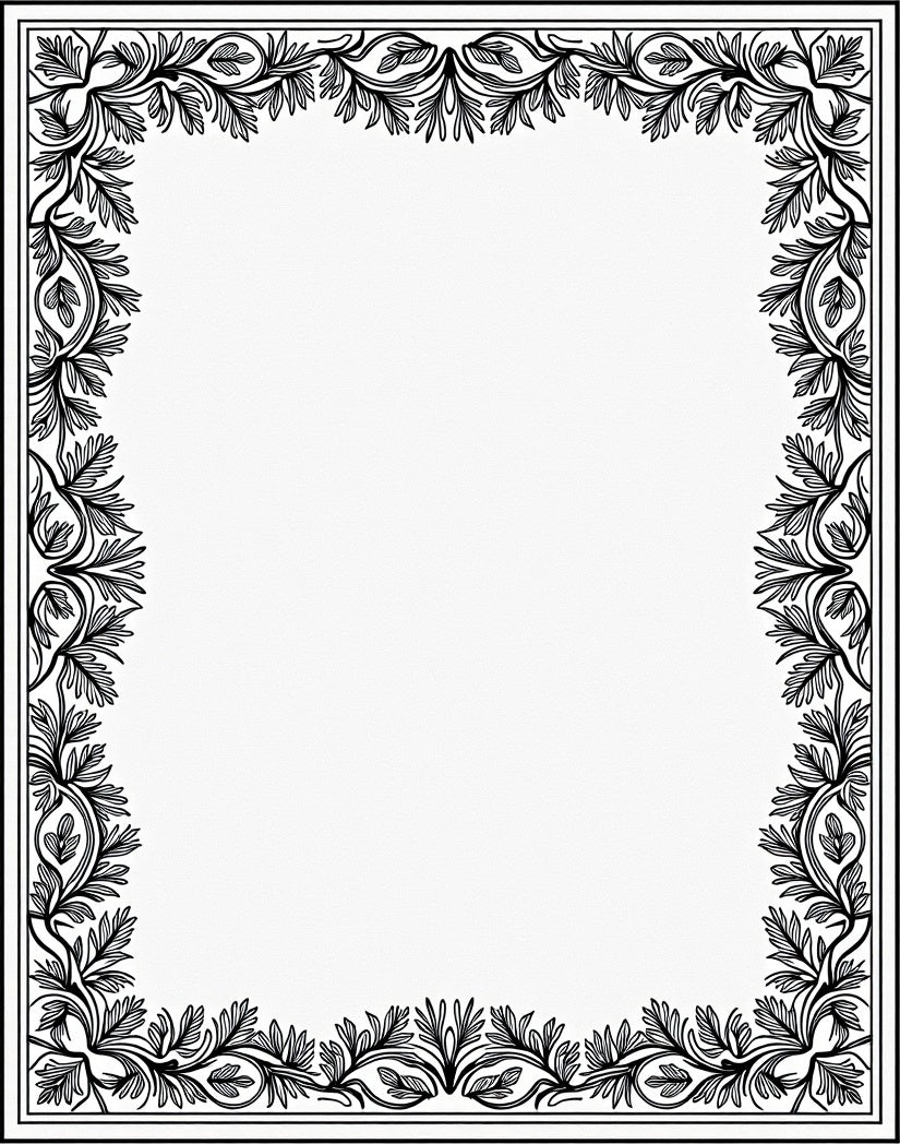 Elegant Black Leafy Vines Frame Rug