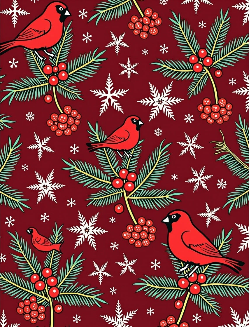 Crimson Cardinal Snowflakes Holiday Rug