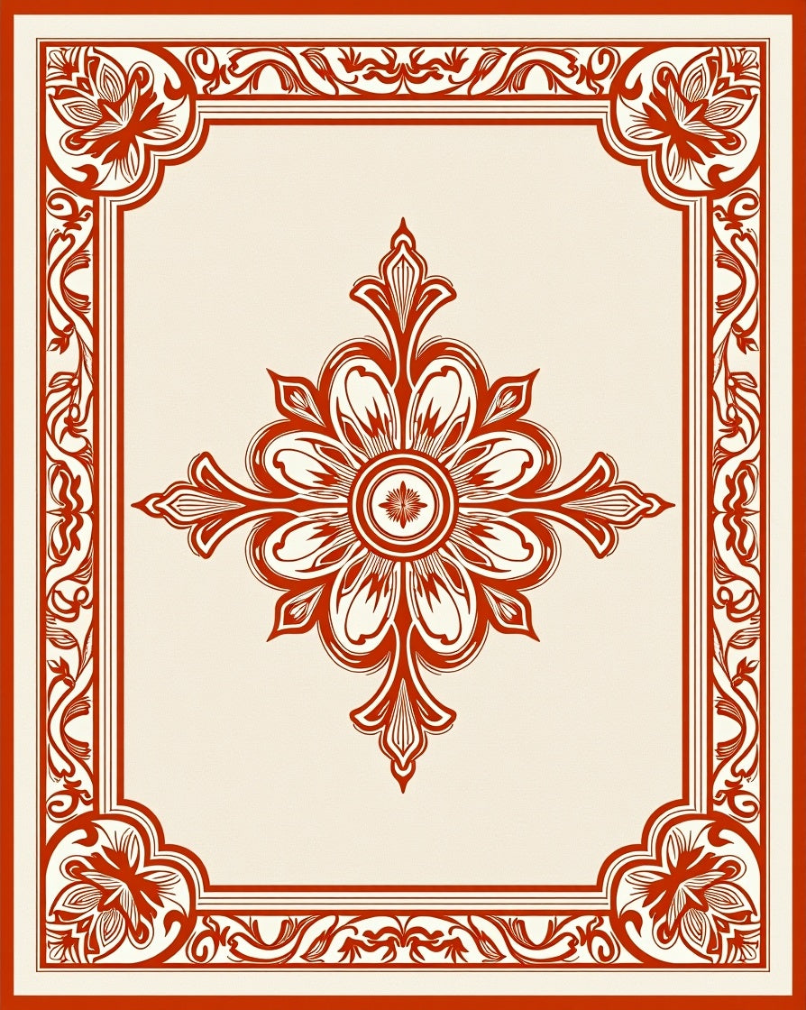 Classic Red Floral Medallion Border Rug