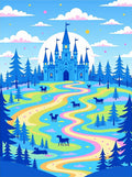 Whimsical Blue Castle Rainbow Path Rug
