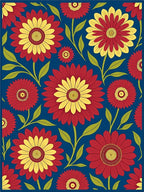 Crimson Yellow Daisy Garden Rug