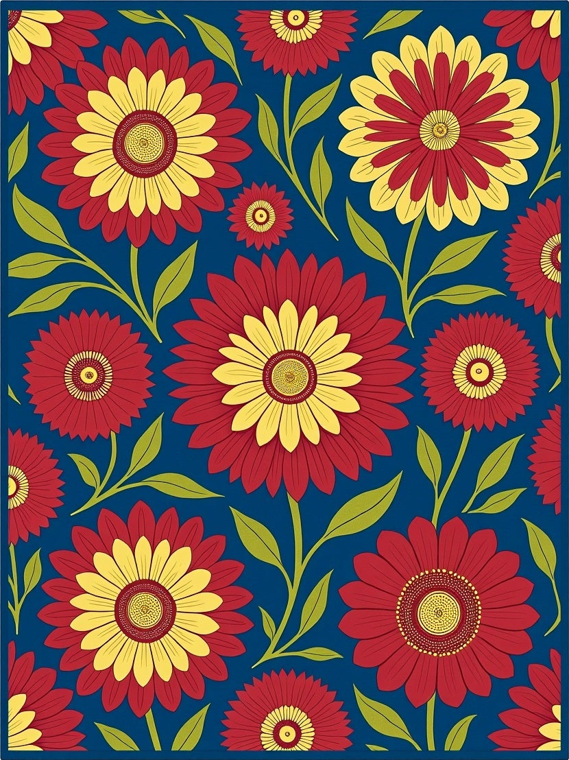 Crimson Yellow Daisy Garden Rug