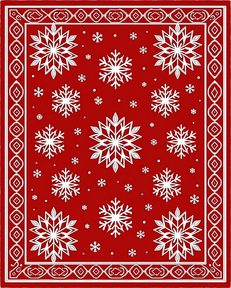 Festive Red Snowflake Scatter Rug