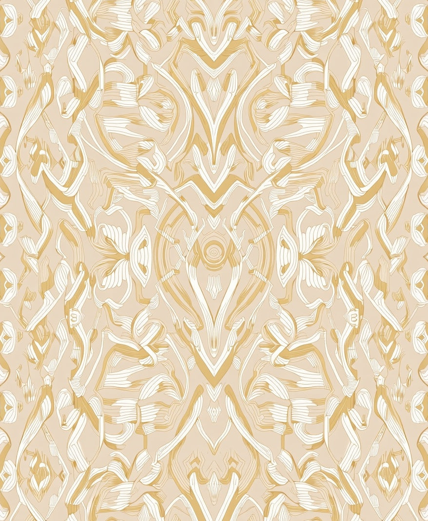 Ornate Caramel Swirls Botanical Abstract Rug