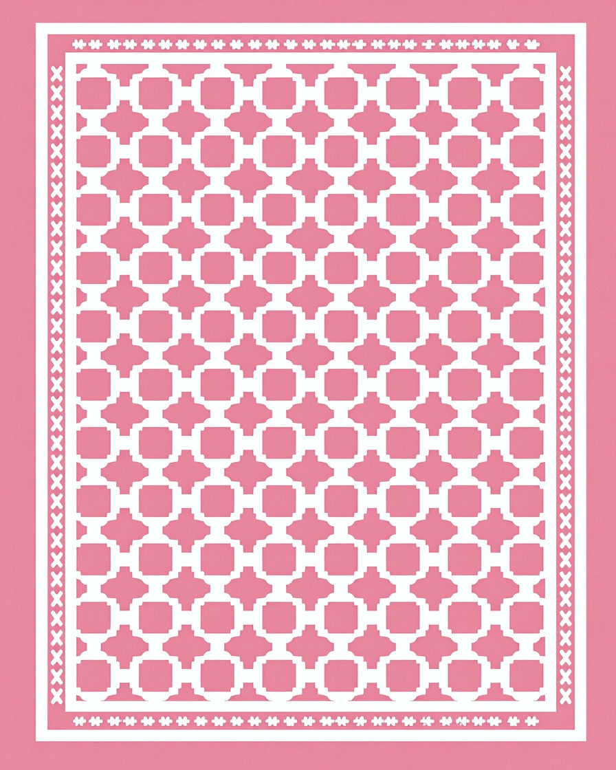 Pink Geometric Lattice Arrangement Rug