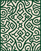 Deep Green Scrollwork Geometric Relief Rug