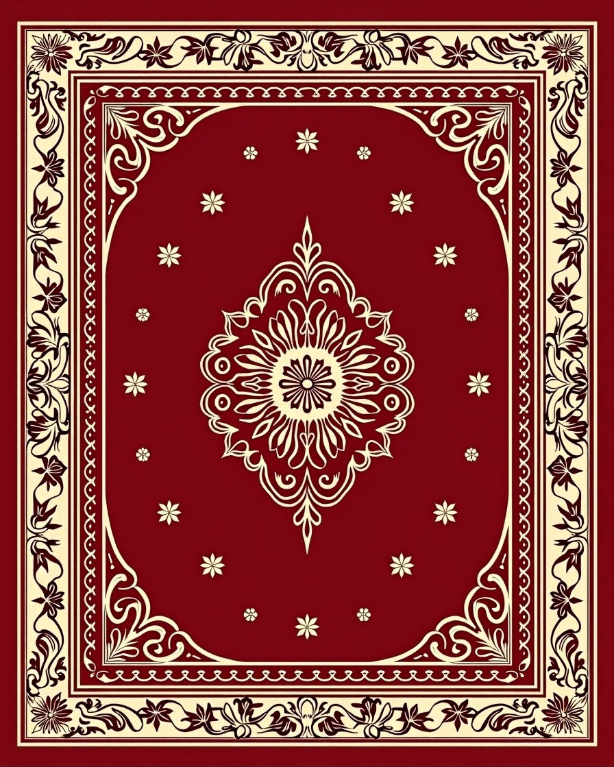Ornate Red Floral Medallion Border Rug