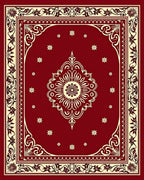 Ornate Red Floral Medallion Border Rug