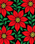 Vivid Red Floral Botanical Black Rug