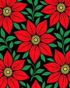 Vivid Red Floral Botanical Black Rug