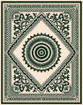 Dark Green Sunburst Mandala Ivory Rug