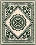 Dark Green Sunburst Mandala Ivory Rug