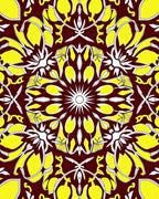 Maroon Yellow White Floral Medallion Rug