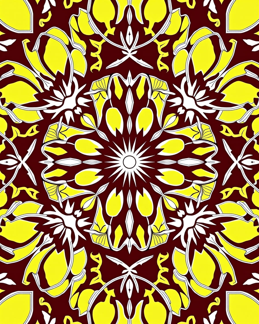 Maroon Yellow White Floral Medallion Rug