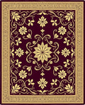 Deep Red Golden Floral Scroll Rug