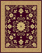 Deep Red Golden Floral Scroll Rug