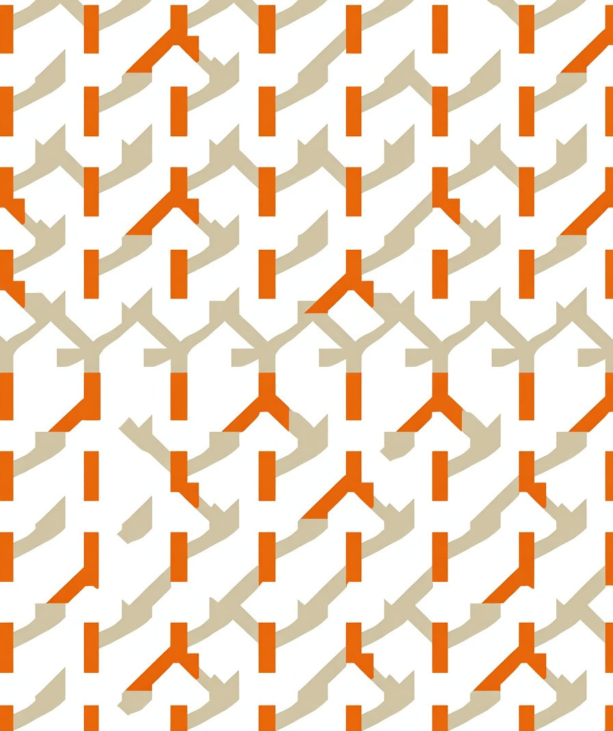 Orange Tan Interlocking Geometric Blocks Rug