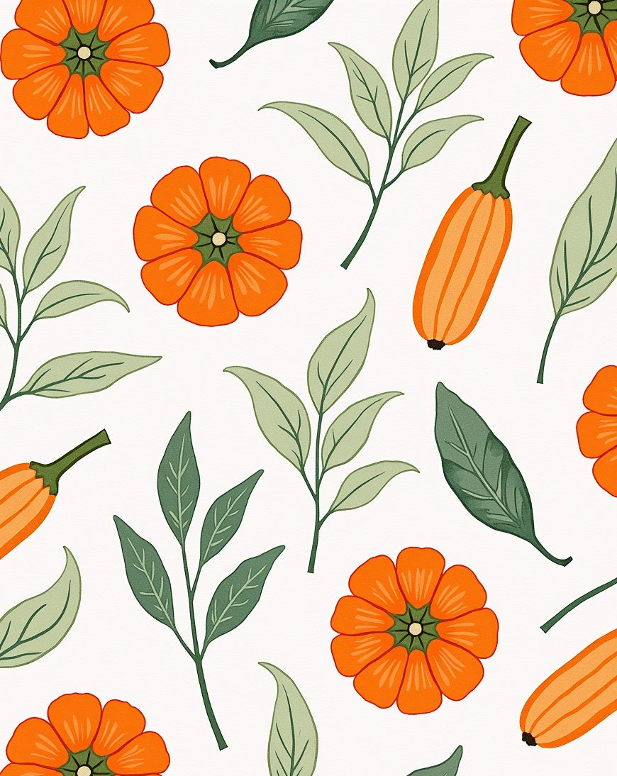 Warm Orange Pumpkin Floral Foliage Rug