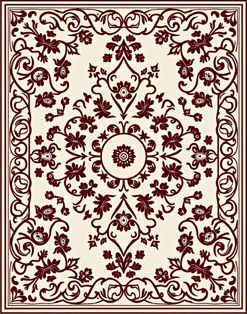 Ornate Crimson Botanical Blossom Rug