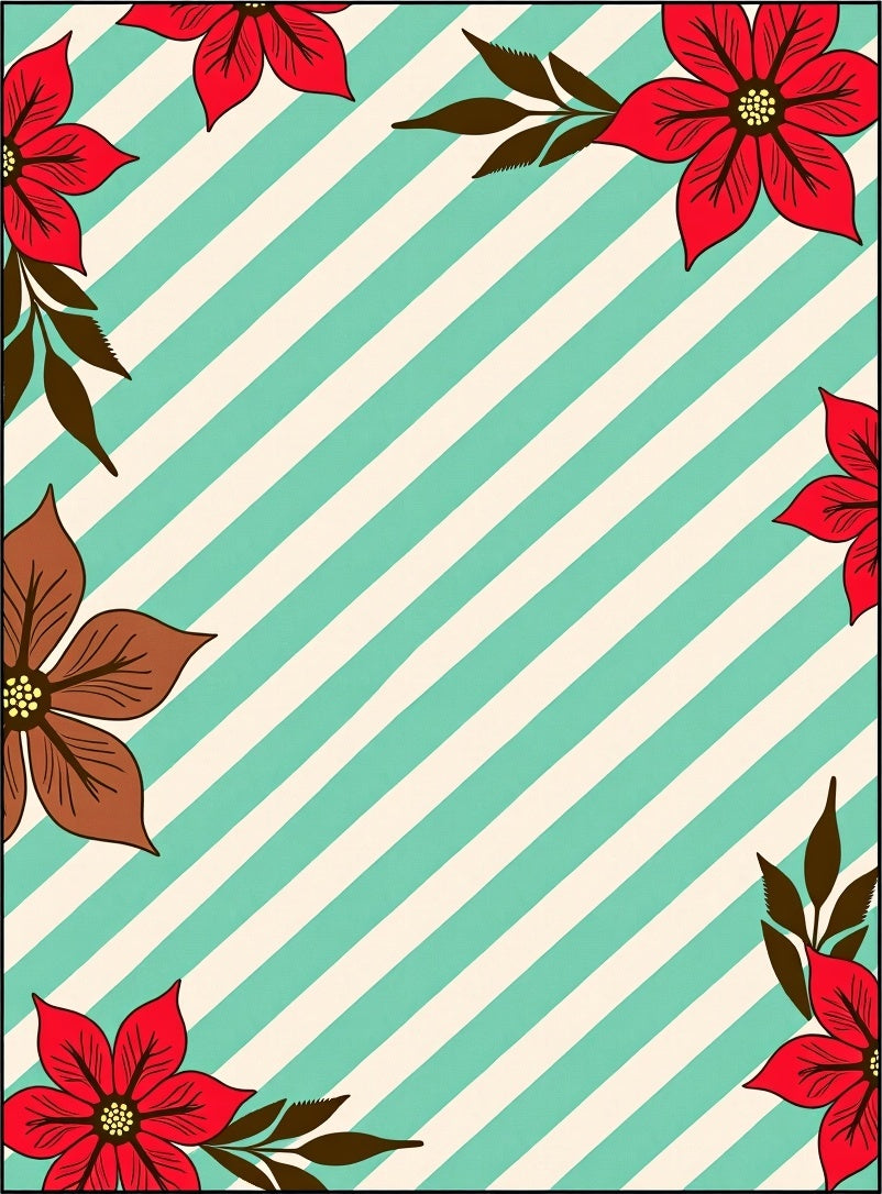 Striped Aqua Floral Border Rug