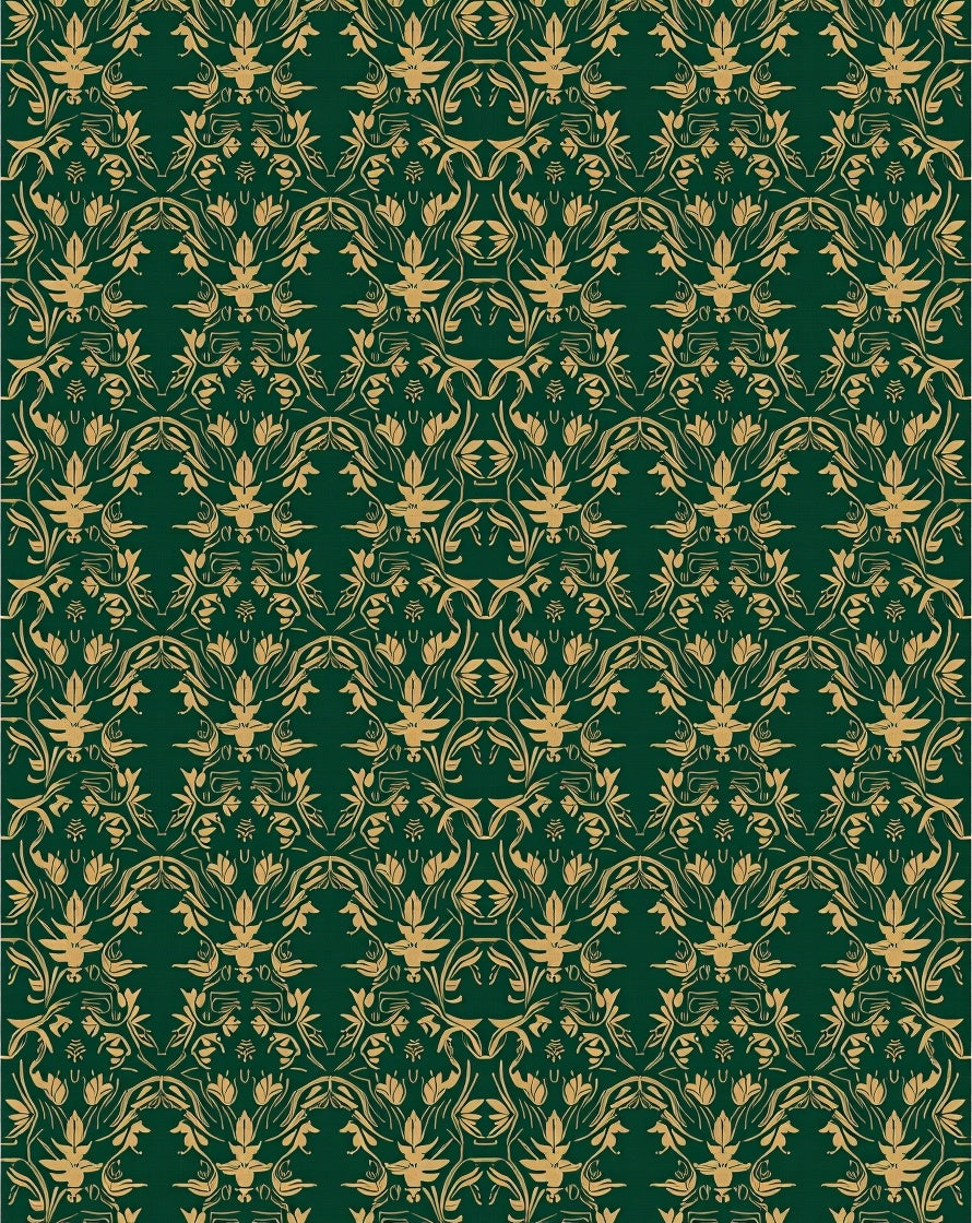 Emerald Gold Floral Damask Rug