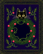 Black Cat Wreath Holiday Card Rug