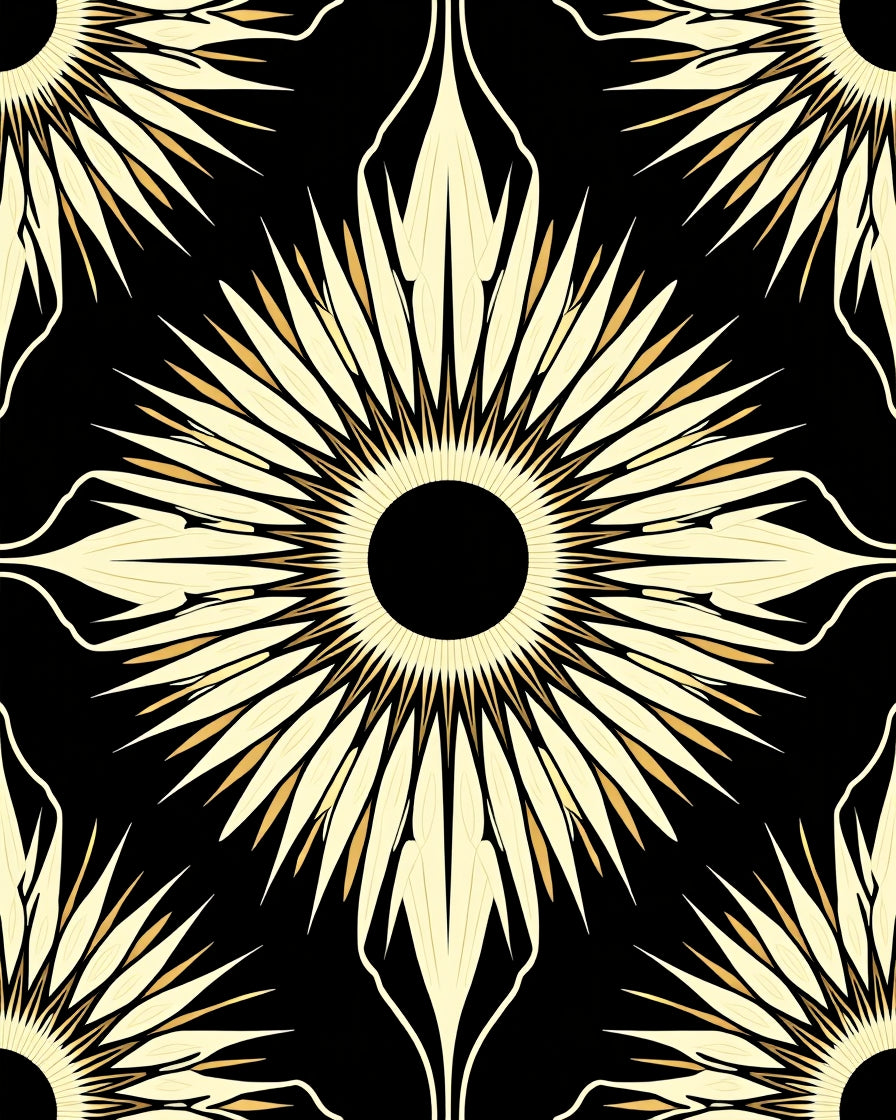Black Gold Sunburst Medallion Rug