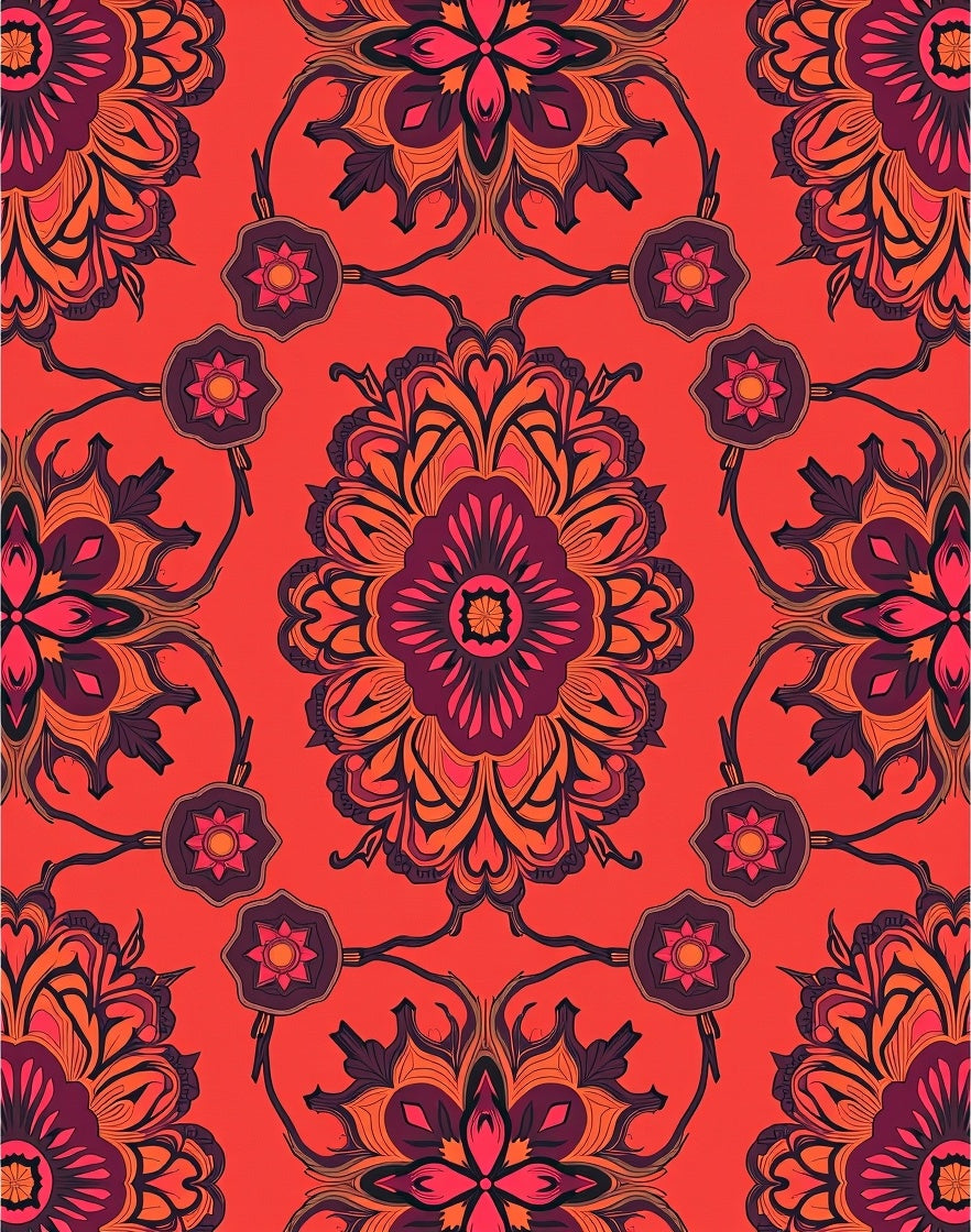 Vibrant Crimson Floral Medallion Design Rug