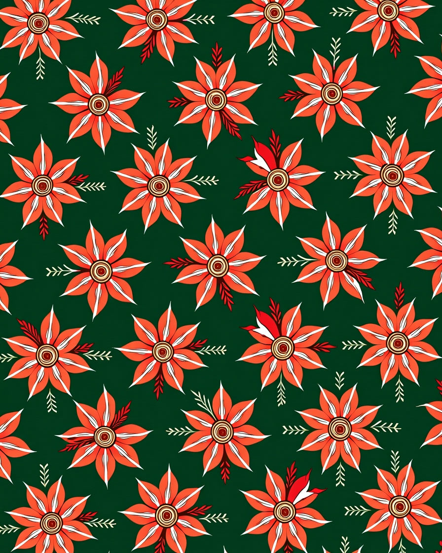 Orange Floral Medallion Dark Green Rug