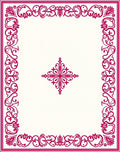 Bright Pink Scrollwork Medallion Frame Rug