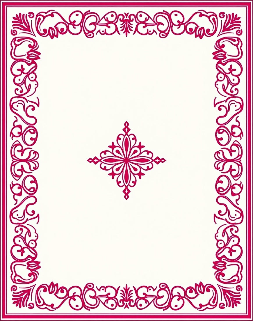 Bright Pink Scrollwork Medallion Frame Rug