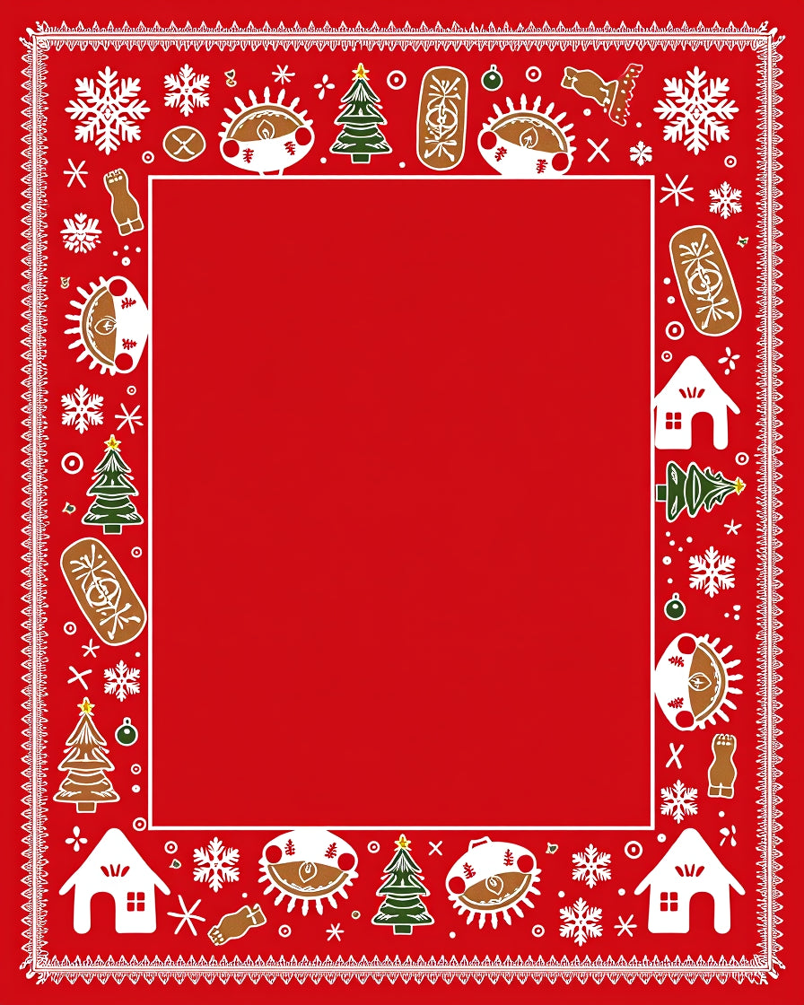 Festive Gingerbread Holiday Red Border Rug