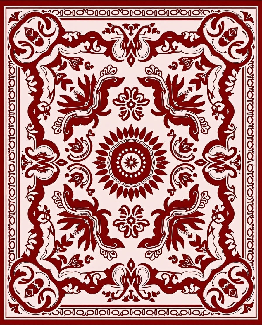 Ornate Crimson Bloom Corner Piece Rug