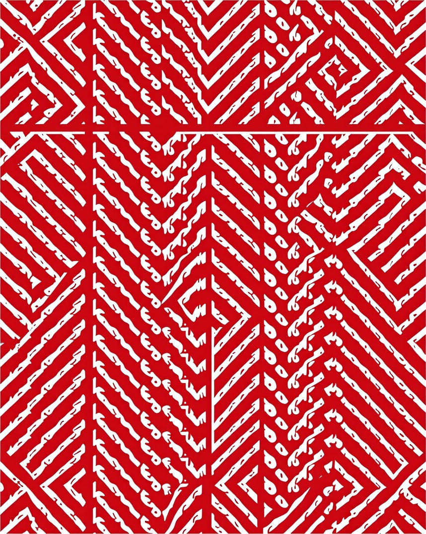 Bold Red Abstract Interlocking Lines Rug
