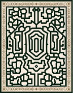 Geometric Dark Green Lattice Border Rug
