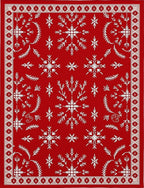 Vibrant Red Snowflake Winter Rug