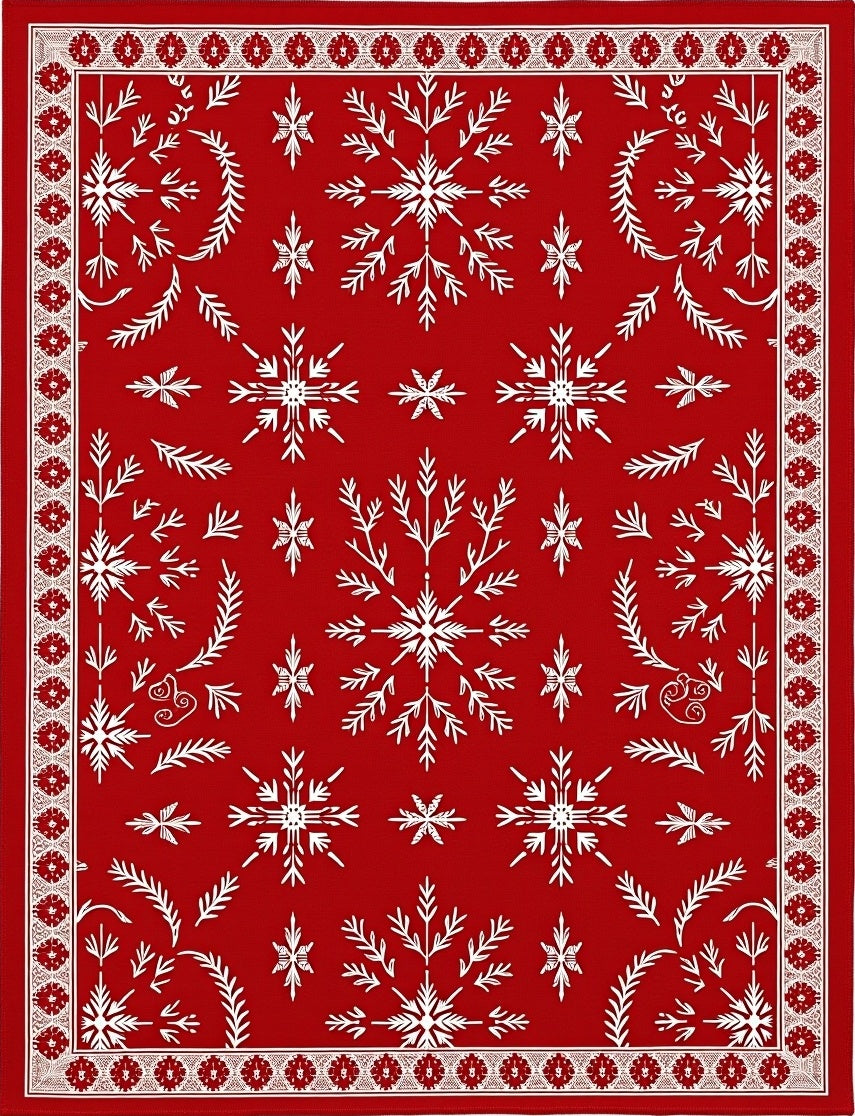 Vibrant Red Snowflake Winter Rug
