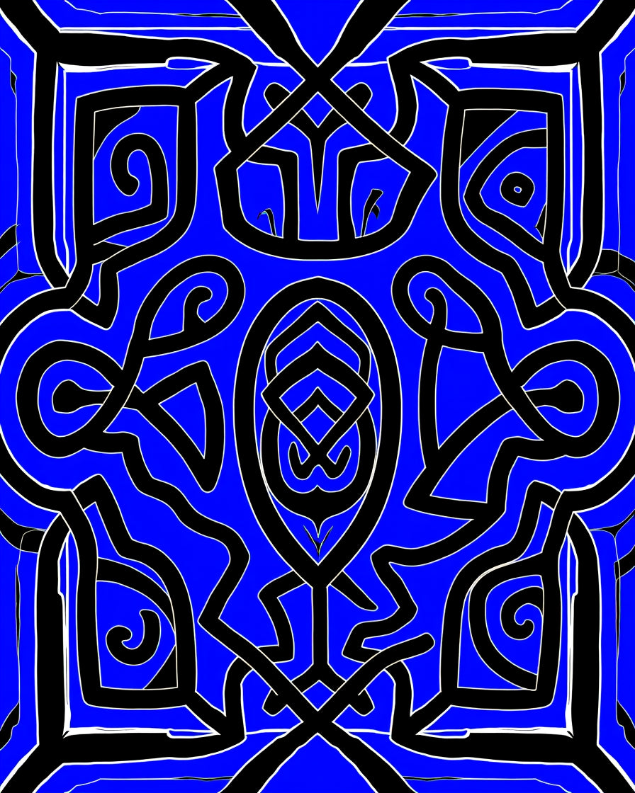 Bold Blue Interlocking Geometric Swirl Rug