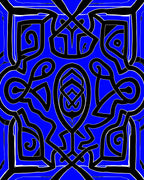 Bold Blue Interlocking Geometric Swirl Rug