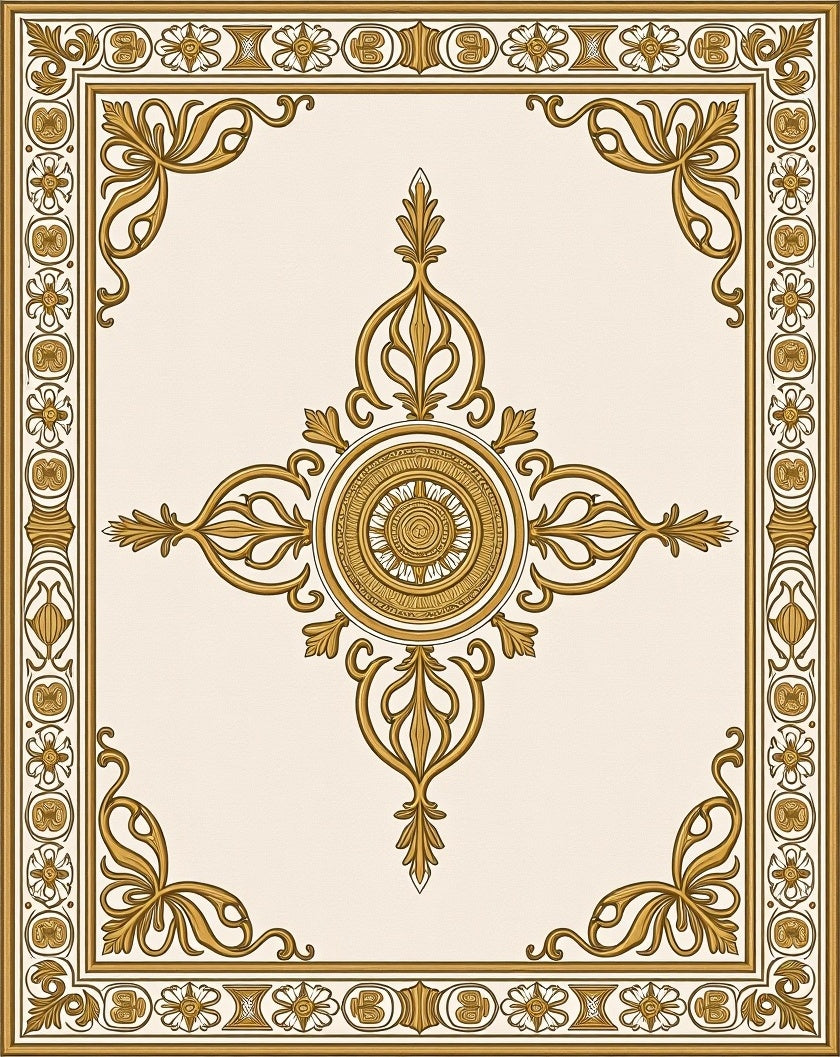 Ancient Gold Floral Medallion Border Rug