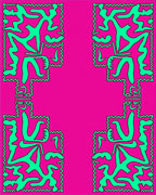 Vivid Pink Teal Abstract Figures Rug