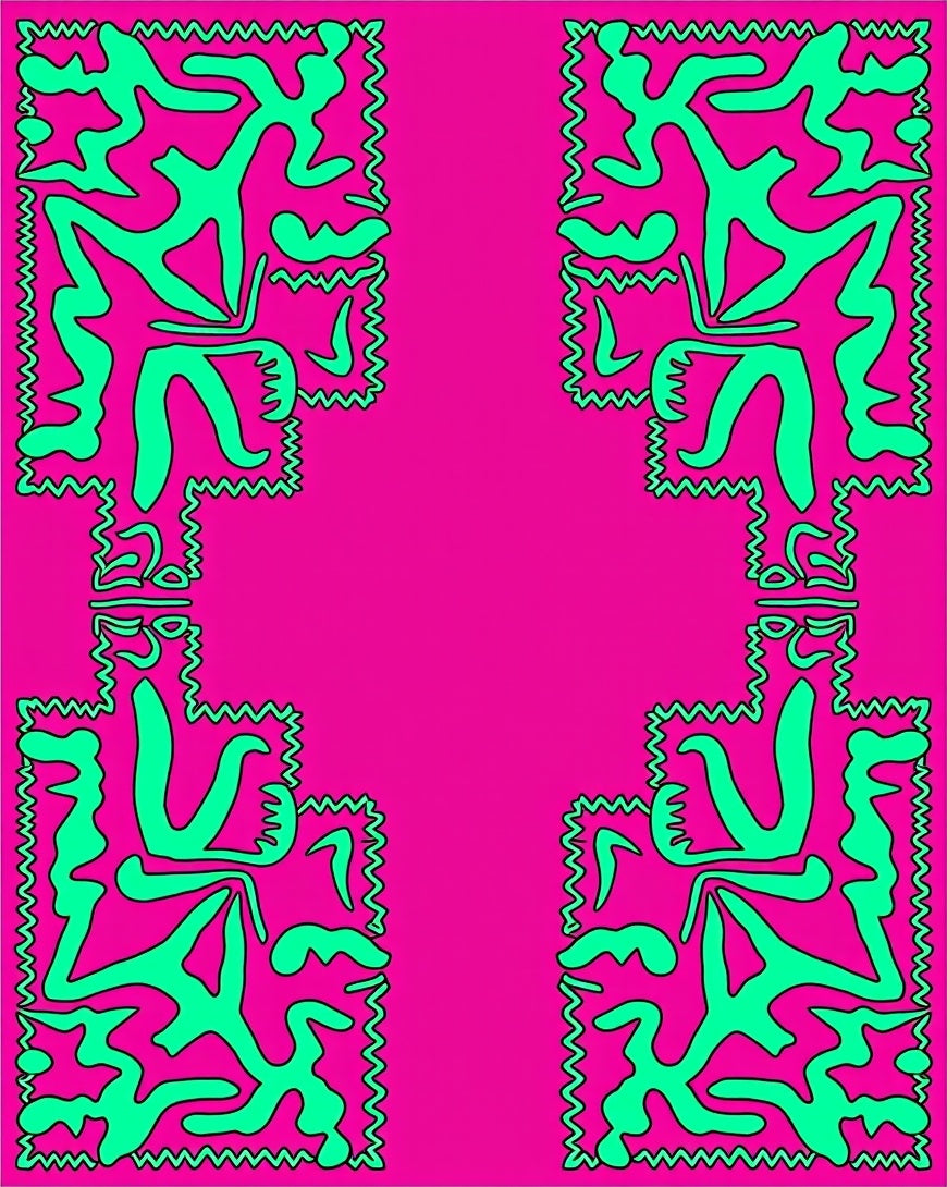 Vivid Pink Teal Abstract Figures Rug