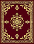 Dark Red Gold Ornate Scroll Medallion Rug