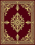 Dark Red Gold Ornate Scroll Medallion Rug