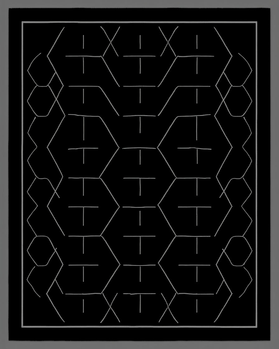 Geometric Black White Hexagon Line Art Rug