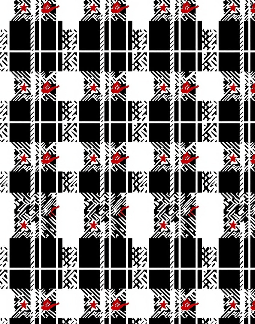 Black White Red Star Plaid Rug