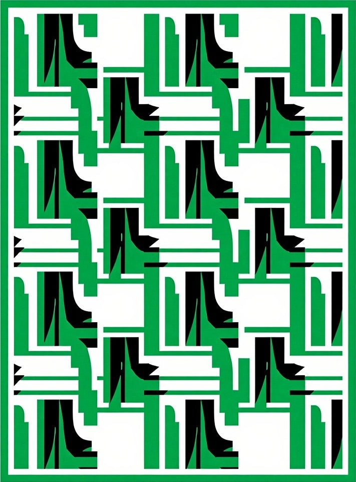 Green Black Geometric Abstract Forms Rug