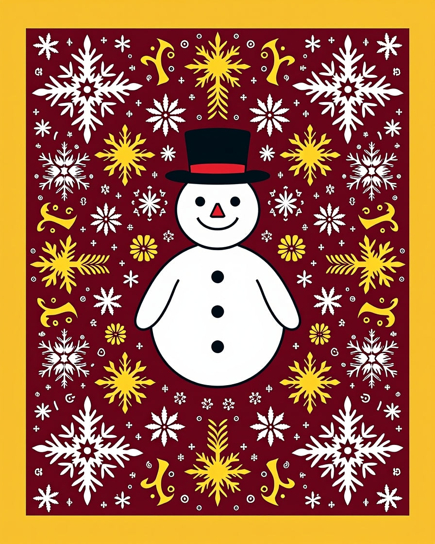 Winter Snowman Snowflake Red Rug