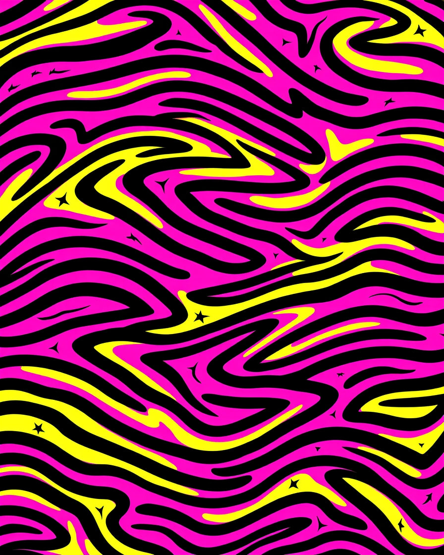 Vivid Pink Black Yellow Wavy Stars Rug