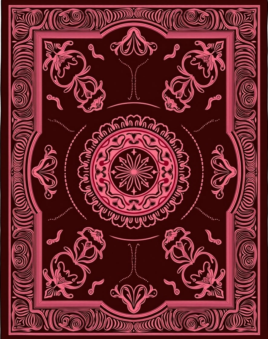 Crimson Pink Ornate Medallion Border Rug